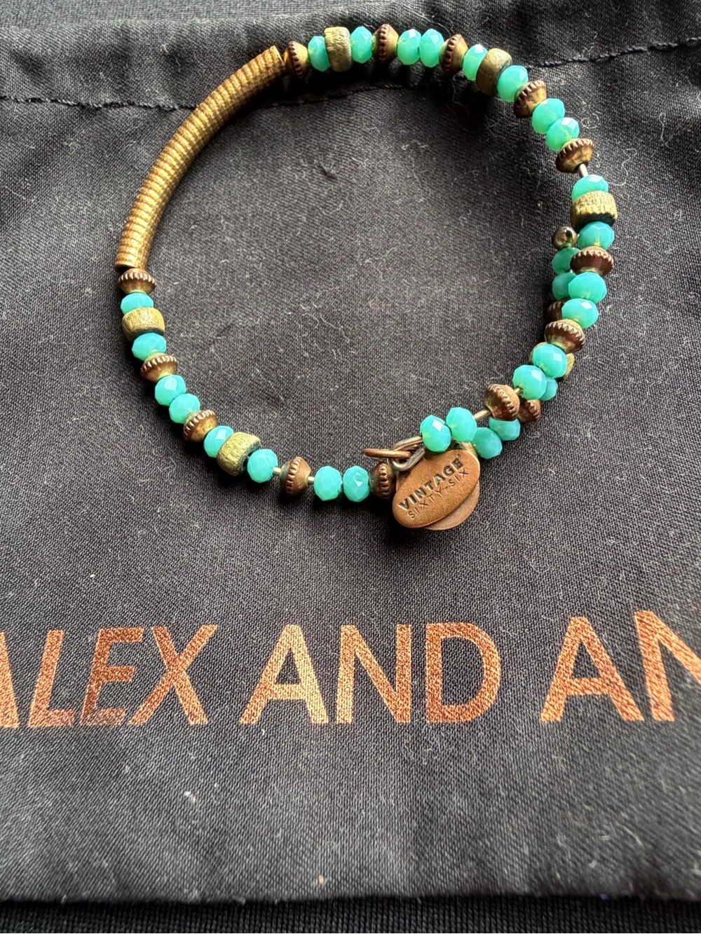 Alex and Ani Turquoise and Antique Gold Uncharted Voyage Beaded Charm Bracelet